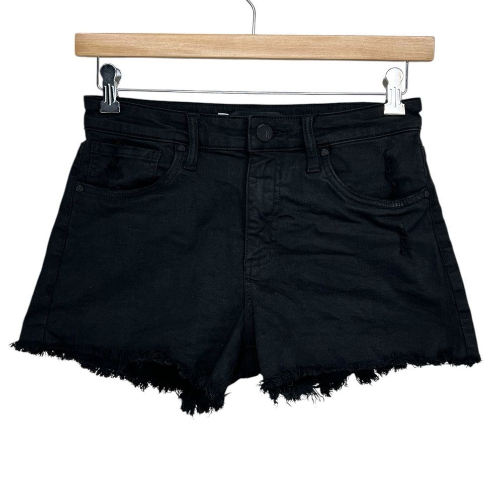 Kut from the Kloth Jane High Rise Short Black Distressed Denim Raw Hem Size 2